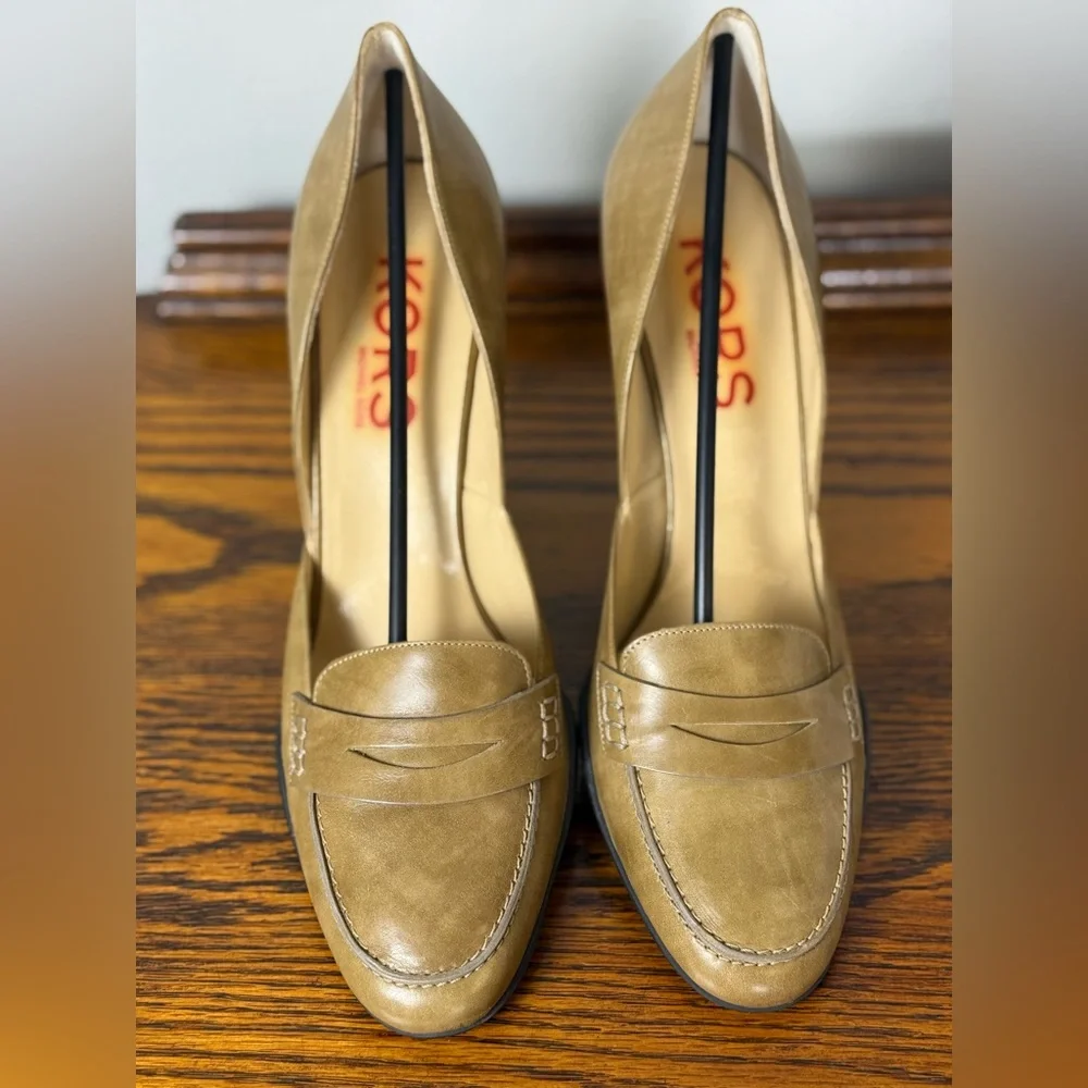 KORS Michael Kors Y2K Tan Leather Penny Loafer Rubber Sole Pump Heels Size 10M